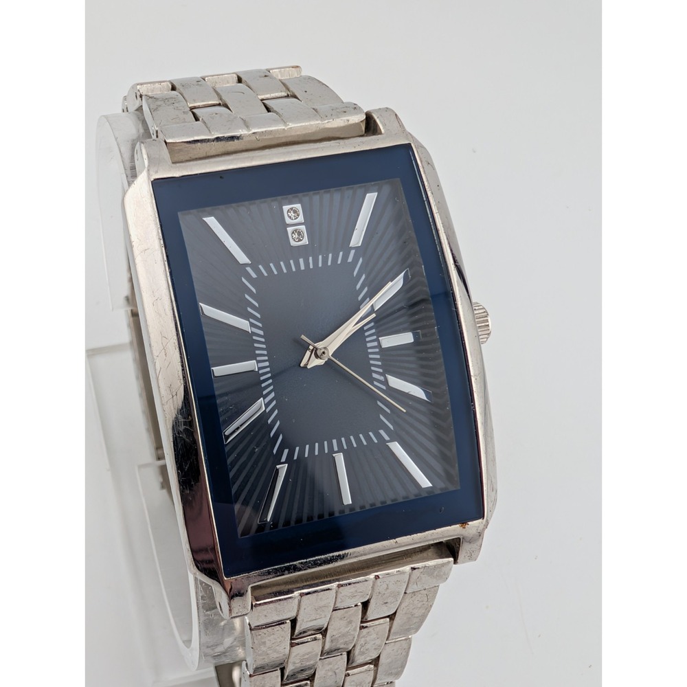 George Watch Men 33mm Case Blue Dial Silver 7.5" Silver Band- New Battery
